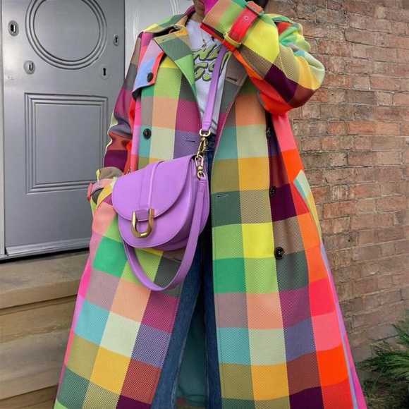 Retro Plaid Belted Trench Coat S M L XL - Picture 5 of 8